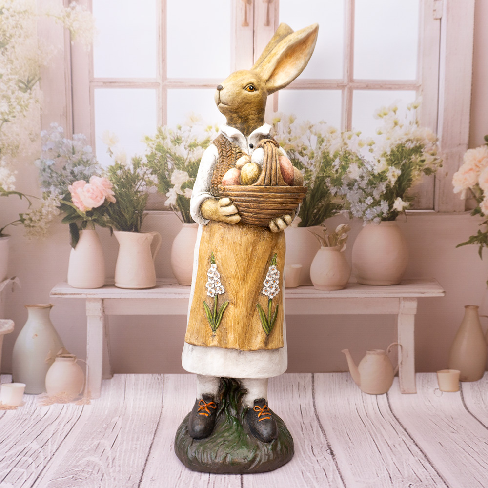 Solis Decor figurka dekoracyjna zając duży z koszem 77 cm
