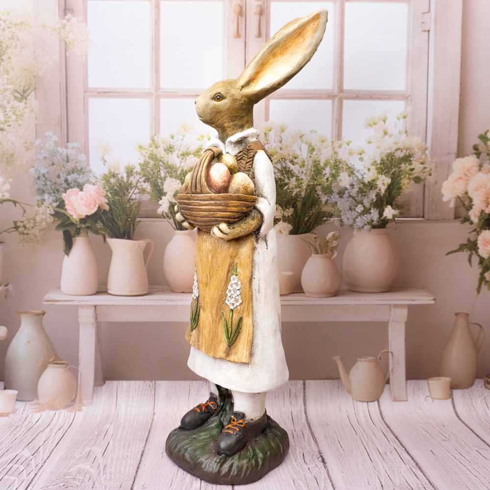 Solis Decor figurka dekoracyjna zając duży z koszem 77 cm - obrazek 2