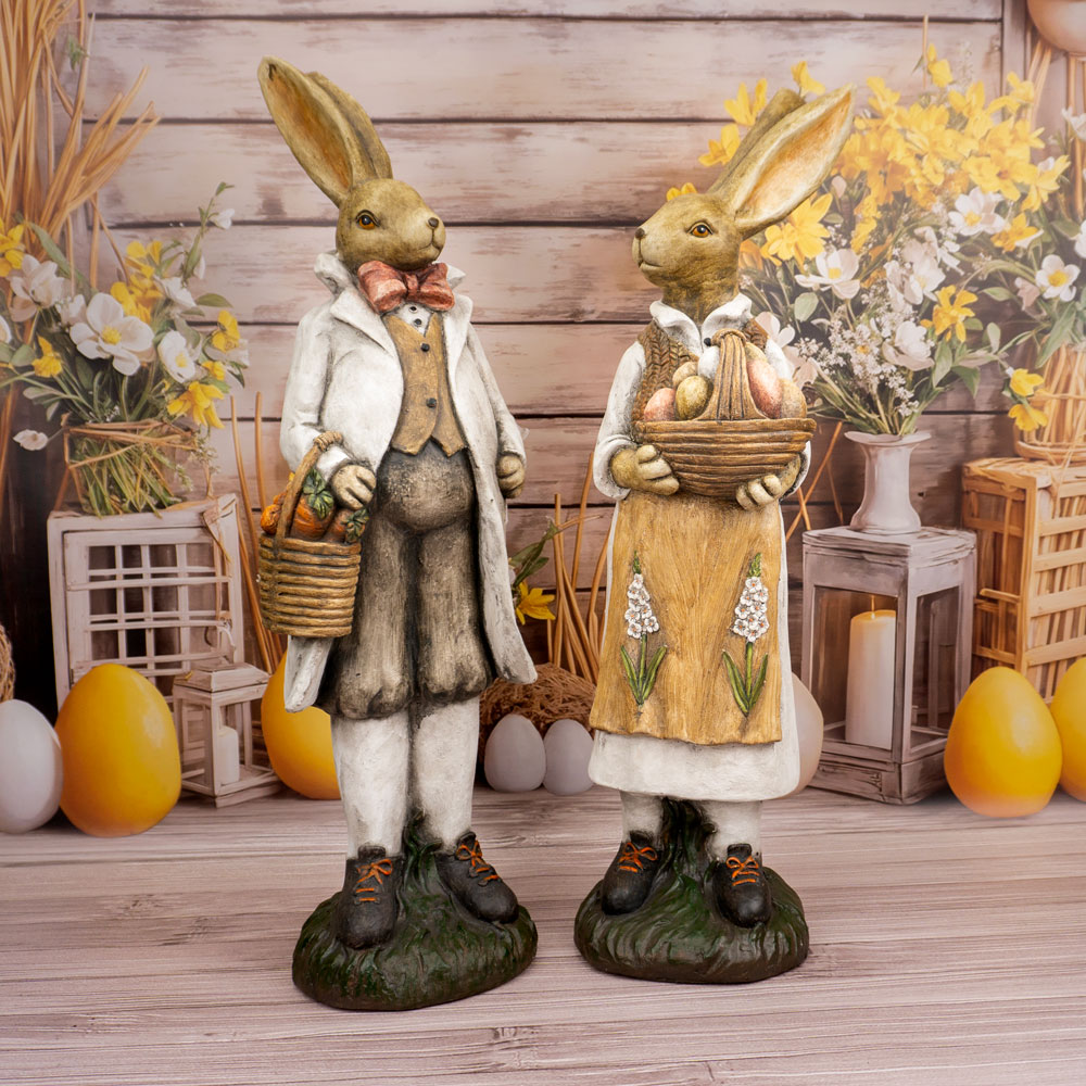Solis Decor figurka dekoracyjna zając duży z koszem 77 cm - obrazek 5